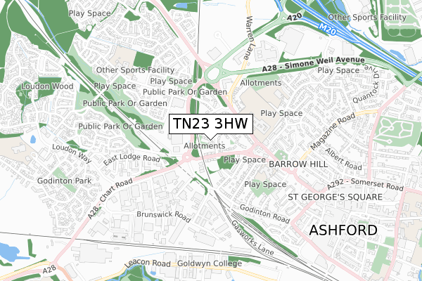 TN23 3HW map - small scale - OS Open Zoomstack (Ordnance Survey)