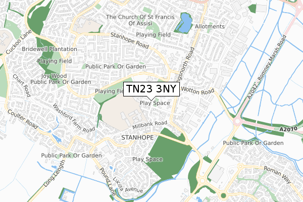 TN23 3NY map - small scale - OS Open Zoomstack (Ordnance Survey)