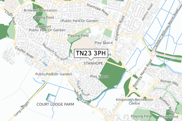 TN23 3PH map - small scale - OS Open Zoomstack (Ordnance Survey)