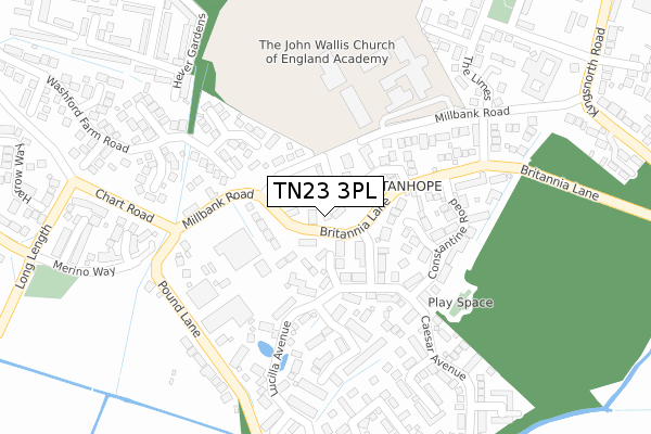 TN23 3PL map - large scale - OS Open Zoomstack (Ordnance Survey)