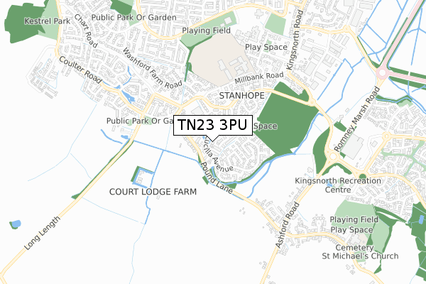 TN23 3PU map - small scale - OS Open Zoomstack (Ordnance Survey)