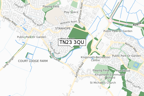 TN23 3QU map - small scale - OS Open Zoomstack (Ordnance Survey)