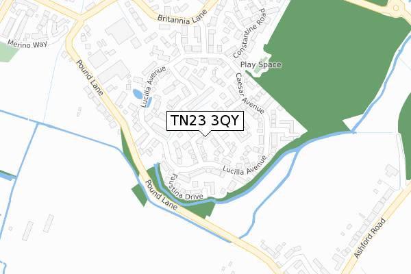 TN23 3QY map - large scale - OS Open Zoomstack (Ordnance Survey)