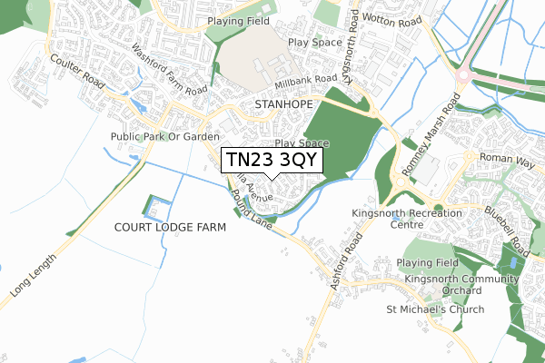 TN23 3QY map - small scale - OS Open Zoomstack (Ordnance Survey)