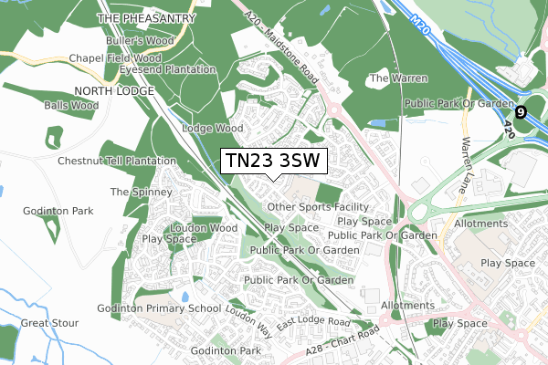 TN23 3SW map - small scale - OS Open Zoomstack (Ordnance Survey)