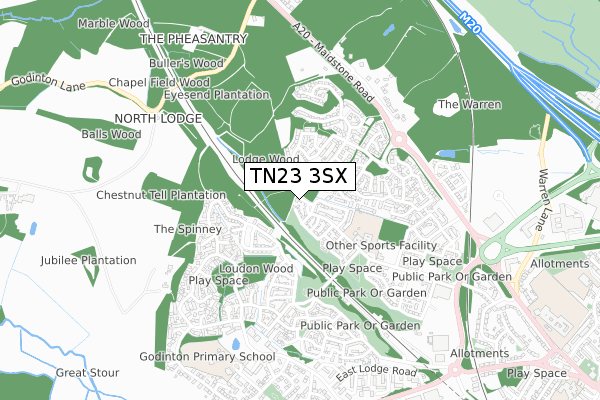 TN23 3SX map - small scale - OS Open Zoomstack (Ordnance Survey)