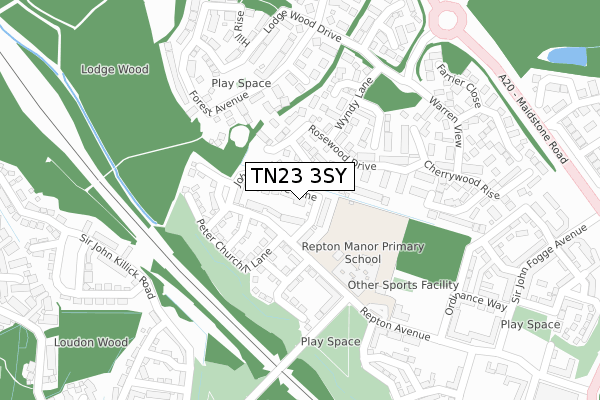 TN23 3SY map - large scale - OS Open Zoomstack (Ordnance Survey)