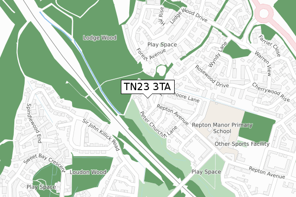TN23 3TA map - large scale - OS Open Zoomstack (Ordnance Survey)