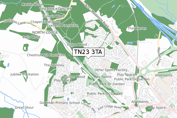 TN23 3TA map - small scale - OS Open Zoomstack (Ordnance Survey)