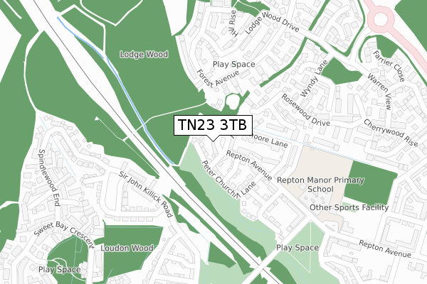 TN23 3TB map - large scale - OS Open Zoomstack (Ordnance Survey)