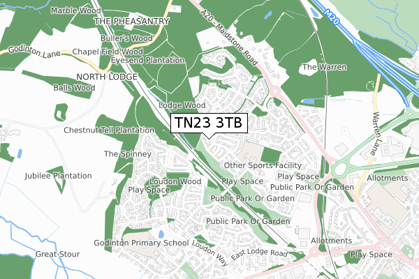 TN23 3TB map - small scale - OS Open Zoomstack (Ordnance Survey)