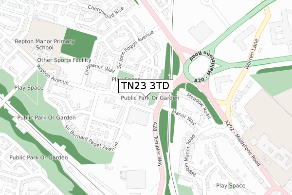 TN23 3TD map - large scale - OS Open Zoomstack (Ordnance Survey)