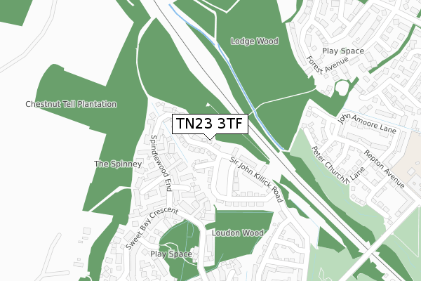 TN23 3TF map - large scale - OS Open Zoomstack (Ordnance Survey)