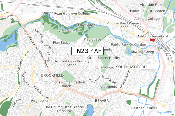 TN23 4AF map - small scale - OS Open Zoomstack (Ordnance Survey)