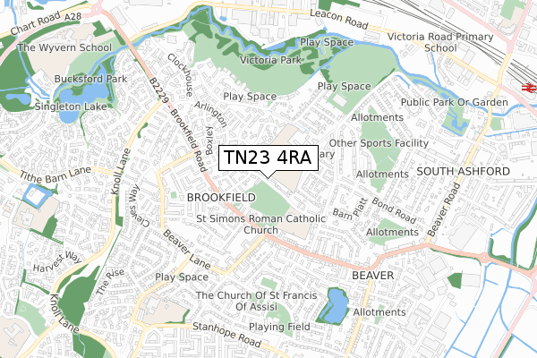 TN23 4RA map - small scale - OS Open Zoomstack (Ordnance Survey) TN23 4RA map - small scale - OS Open Zoomstack (Ordnance Survey)