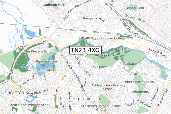 TN23 4XG map - small scale - OS Open Zoomstack (Ordnance Survey)