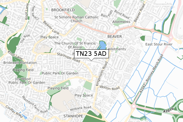 TN23 5AD map - small scale - OS Open Zoomstack (Ordnance Survey)