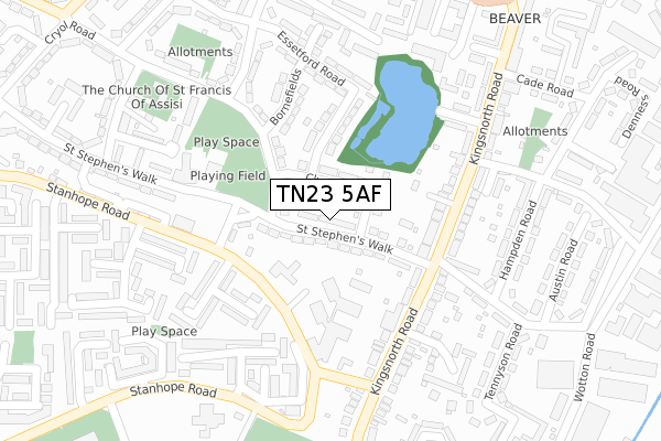 TN23 5AF map - large scale - OS Open Zoomstack (Ordnance Survey)