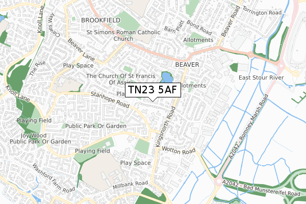 TN23 5AF map - small scale - OS Open Zoomstack (Ordnance Survey)