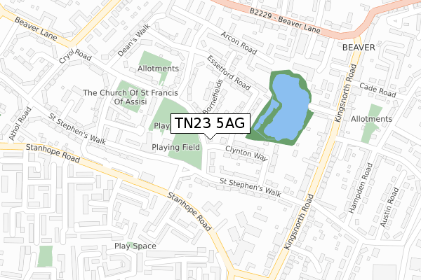 TN23 5AG map - large scale - OS Open Zoomstack (Ordnance Survey)