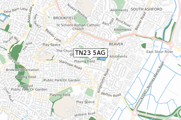 TN23 5AG map - small scale - OS Open Zoomstack (Ordnance Survey)