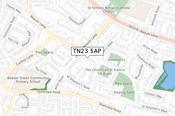 TN23 5AP map - large scale - OS Open Zoomstack (Ordnance Survey)