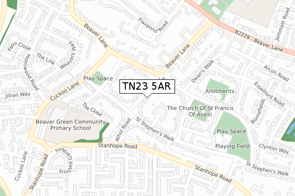 TN23 5AR map - large scale - OS Open Zoomstack (Ordnance Survey)