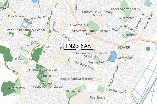 TN23 5AR map - small scale - OS Open Zoomstack (Ordnance Survey)