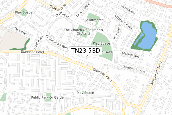 TN23 5BD map - large scale - OS Open Zoomstack (Ordnance Survey)