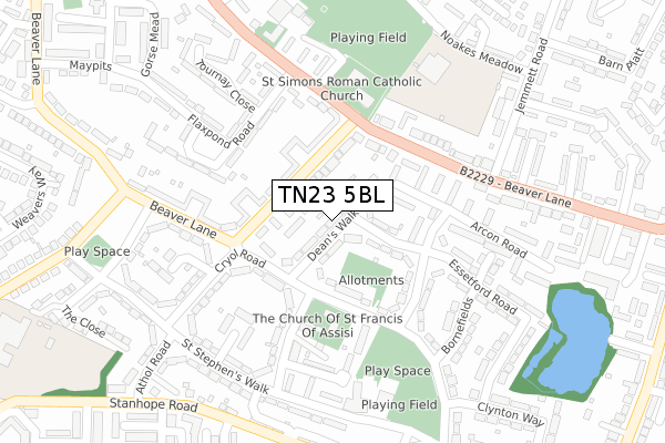 TN23 5BL map - large scale - OS Open Zoomstack (Ordnance Survey) TN23 5BL map - large scale - OS Open Zoomstack (Ordnance Survey)