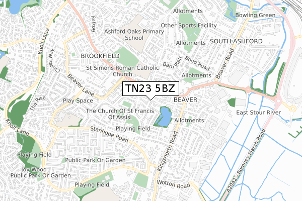 TN23 5BZ map - small scale - OS Open Zoomstack (Ordnance Survey)