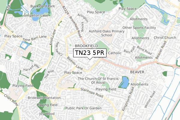 TN23 5PR map - small scale - OS Open Zoomstack (Ordnance Survey)