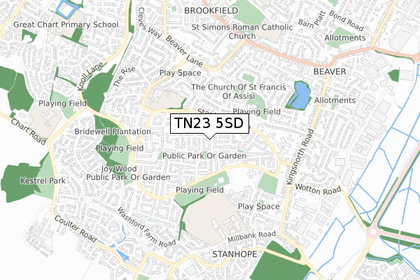 TN23 5SD map - small scale - OS Open Zoomstack (Ordnance Survey)