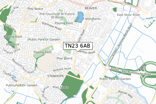 TN23 6AB map - small scale - OS Open Zoomstack (Ordnance Survey)