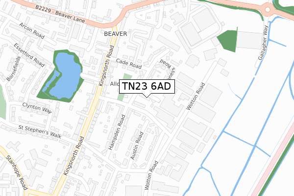 TN23 6AD map - large scale - OS Open Zoomstack (Ordnance Survey)