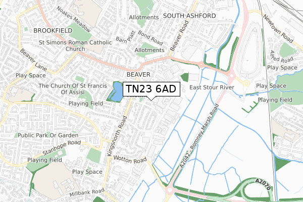 TN23 6AD map - small scale - OS Open Zoomstack (Ordnance Survey)