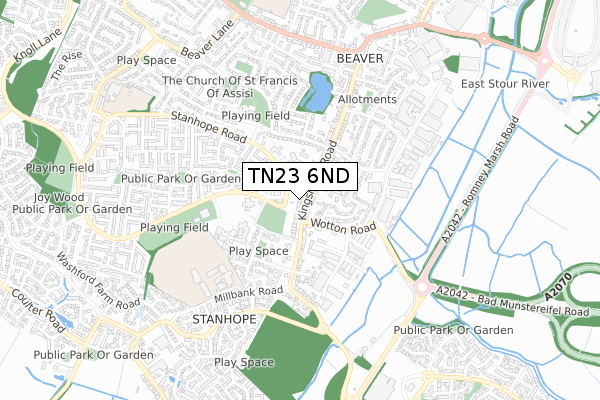 TN23 6ND map - small scale - OS Open Zoomstack (Ordnance Survey)