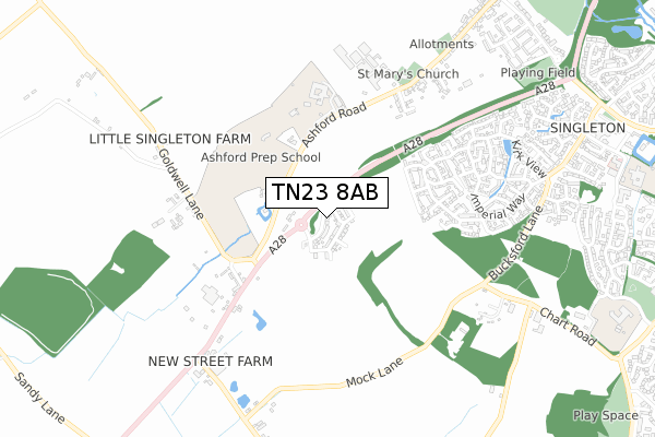 TN23 8AB map - small scale - OS Open Zoomstack (Ordnance Survey)