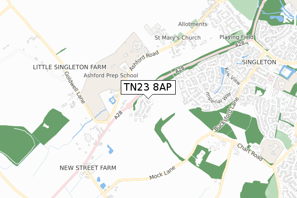 TN23 8AP map - small scale - OS Open Zoomstack (Ordnance Survey) TN23 8AP map - small scale - OS Open Zoomstack (Ordnance Survey)