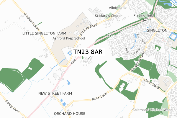 TN23 8AR map - small scale - OS Open Zoomstack (Ordnance Survey)