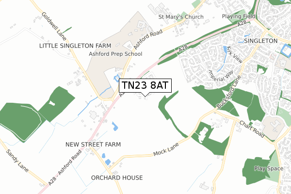 TN23 8AT map - small scale - OS Open Zoomstack (Ordnance Survey)