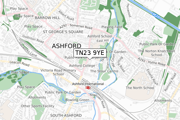 TN23 9YE map - small scale - OS Open Zoomstack (Ordnance Survey)