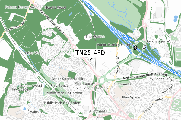 TN25 4FD map - small scale - OS Open Zoomstack (Ordnance Survey)