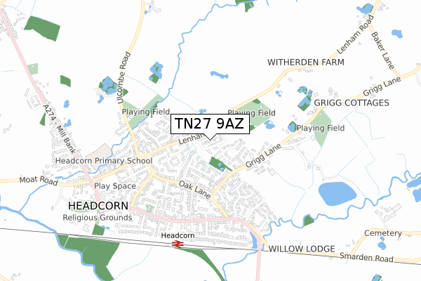 TN27 9AZ map - small scale - OS Open Zoomstack (Ordnance Survey)
