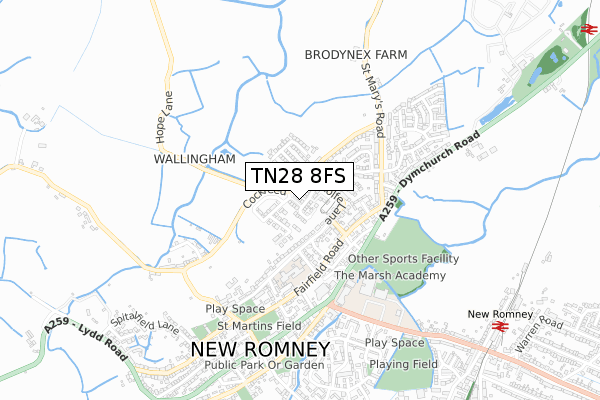 TN28 8FS map - small scale - OS Open Zoomstack (Ordnance Survey)