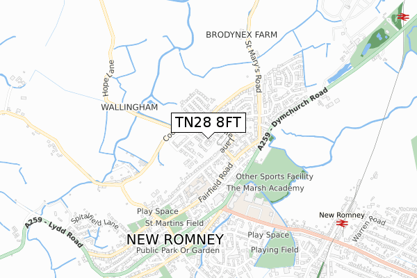 TN28 8FT map - small scale - OS Open Zoomstack (Ordnance Survey)