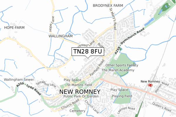 TN28 8FU map - small scale - OS Open Zoomstack (Ordnance Survey)