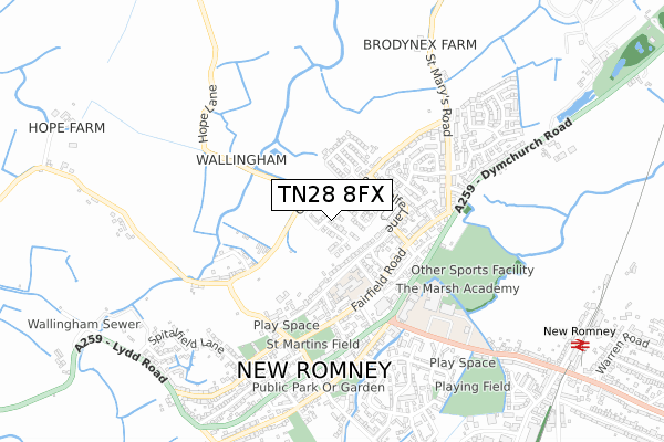 TN28 8FX map - small scale - OS Open Zoomstack (Ordnance Survey)