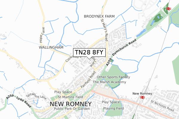TN28 8FY map - small scale - OS Open Zoomstack (Ordnance Survey)