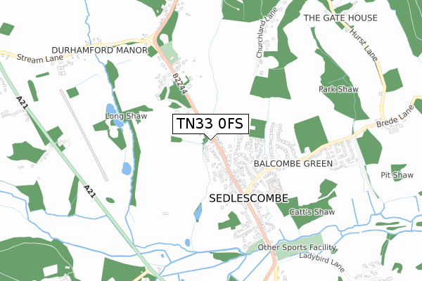 TN33 0FS map - small scale - OS Open Zoomstack (Ordnance Survey)